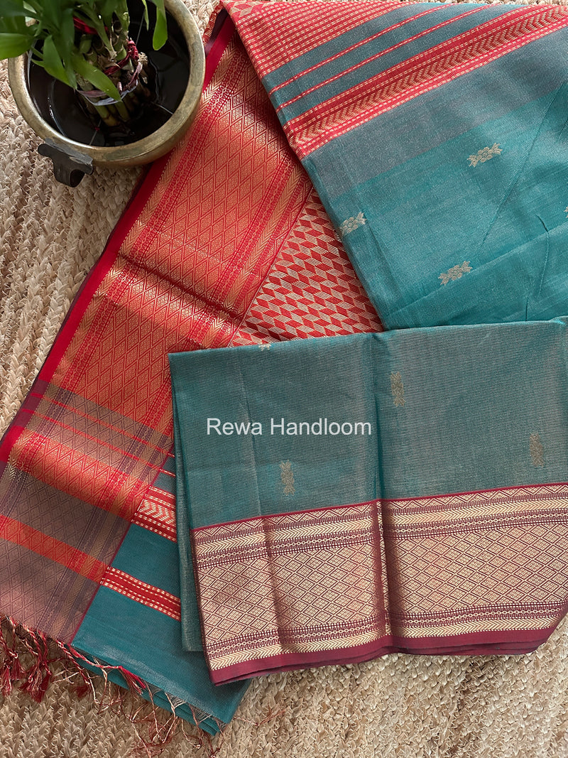 Maheshwari Green Tissue Rich Pallu Saree THP044