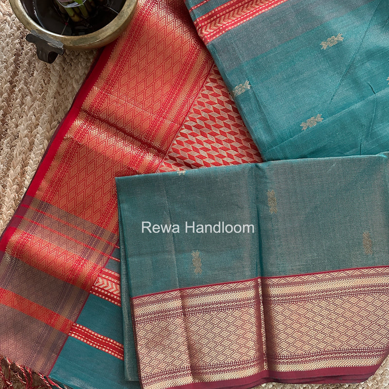 Maheshwari Green Tissue Rich Pallu Saree THP044