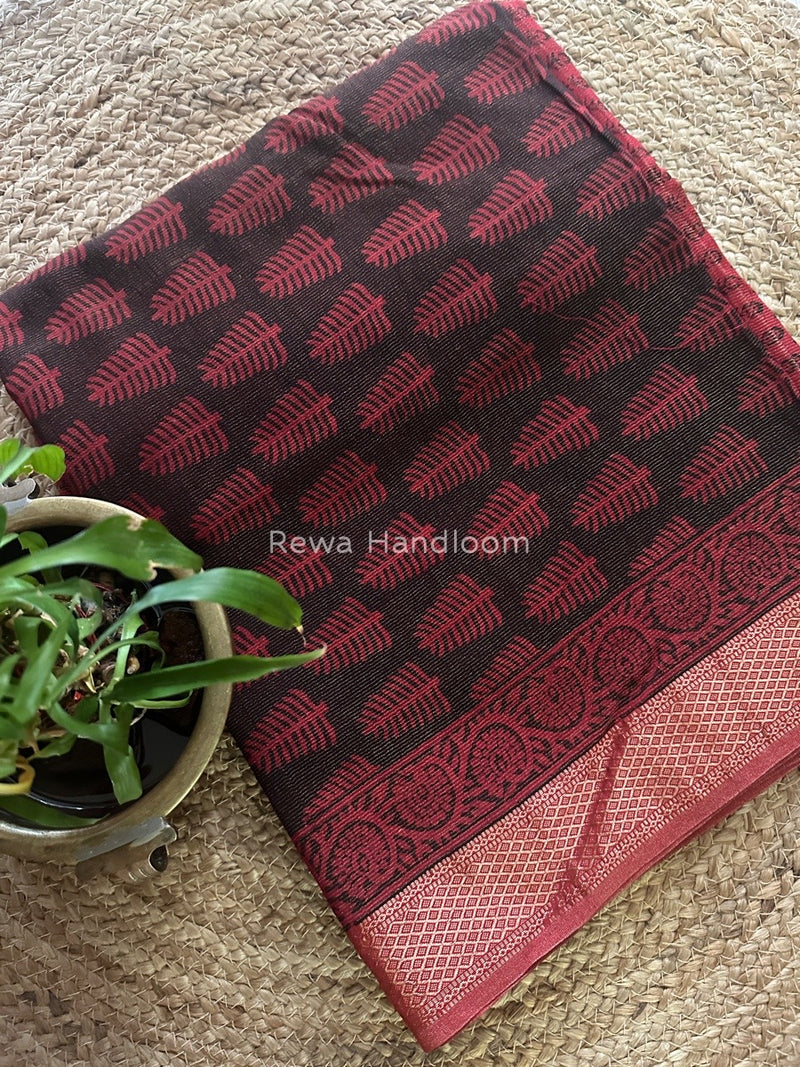Maheshwari Black-Red Bagh Print Tissue Suit BTS08