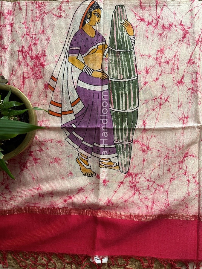 Maheshwari Pink Hand painted Dupatta BT021