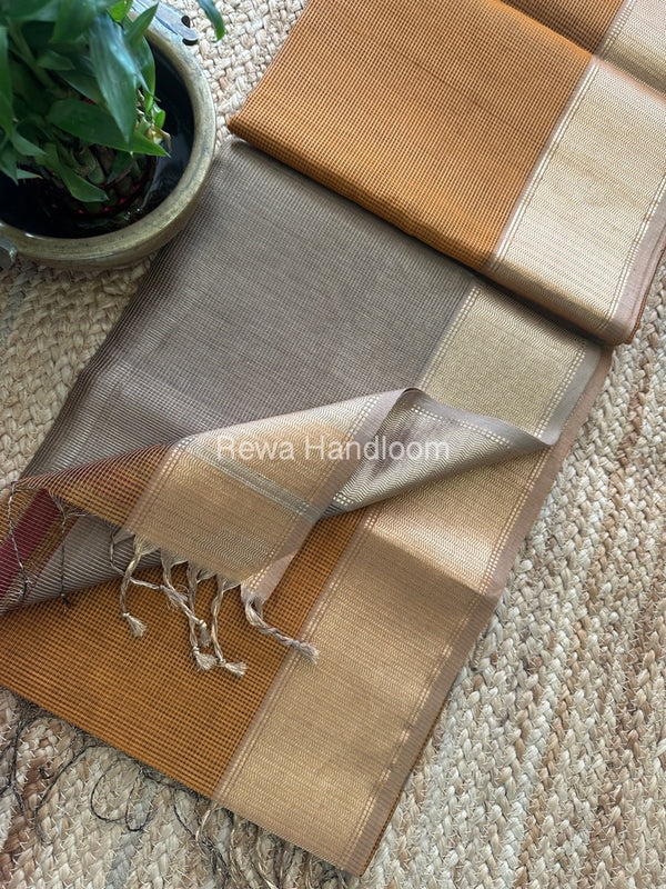 Exclusive Maheshwari Mustard Tissue Silk Saree TPS09