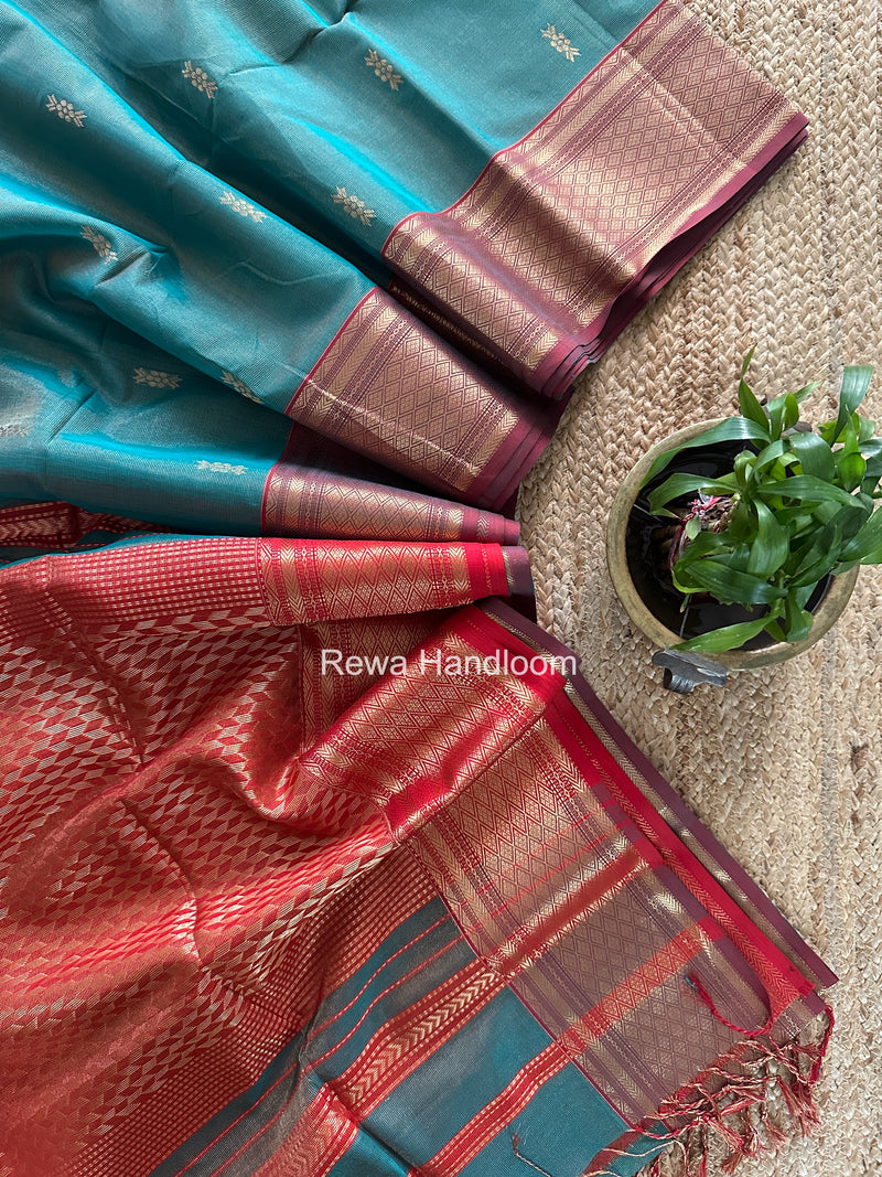 Maheshwari Green Tissue Rich Pallu Saree THP044