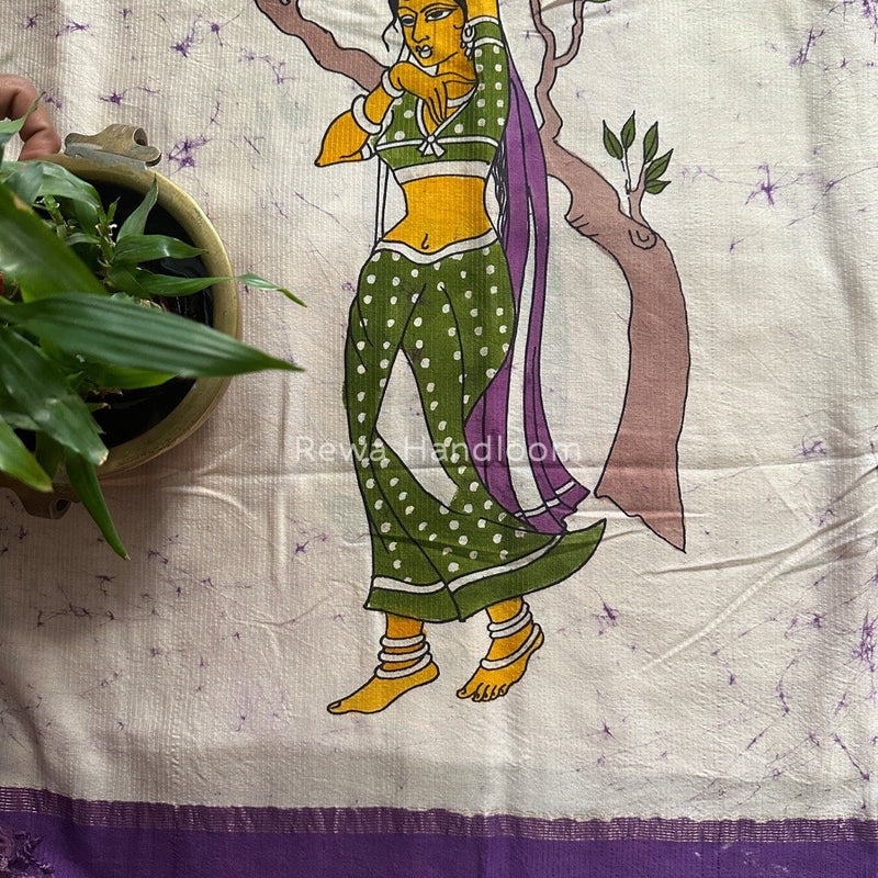 Maheshwari Violet Hand painted Dupatta BT018