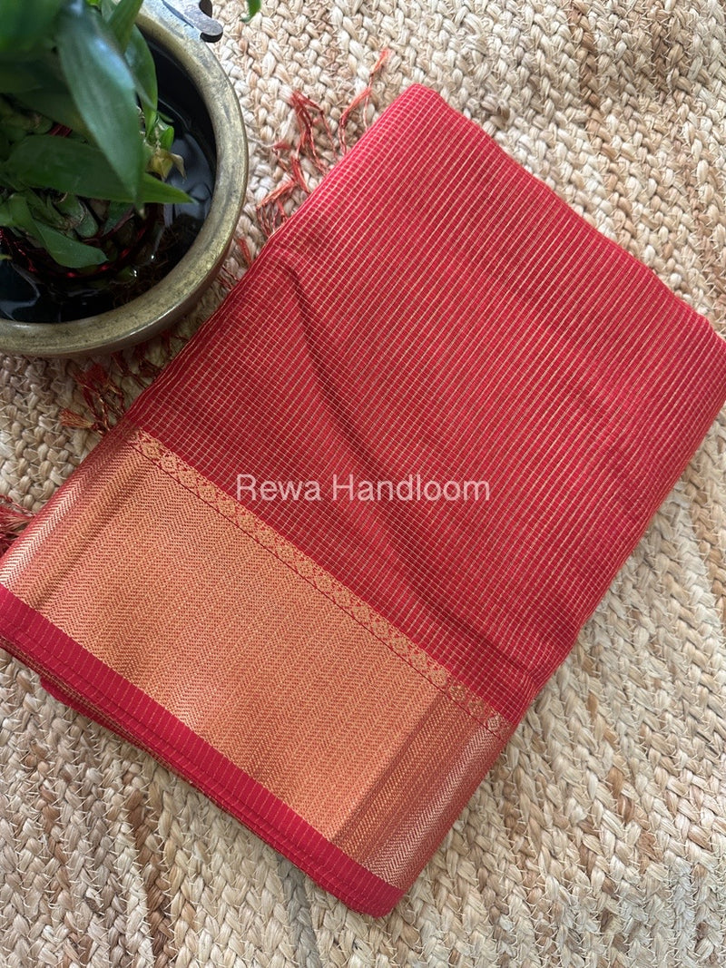 Exclusive Maheshwari Red Tissue Silk Saree TPS010