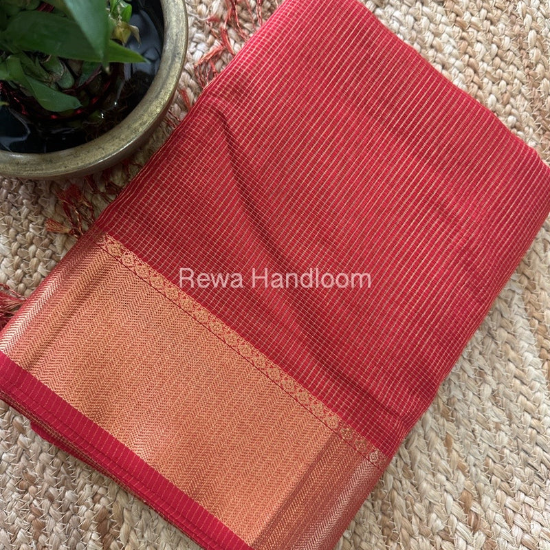 Exclusive Maheshwari Red Tissue Silk Saree TPS010