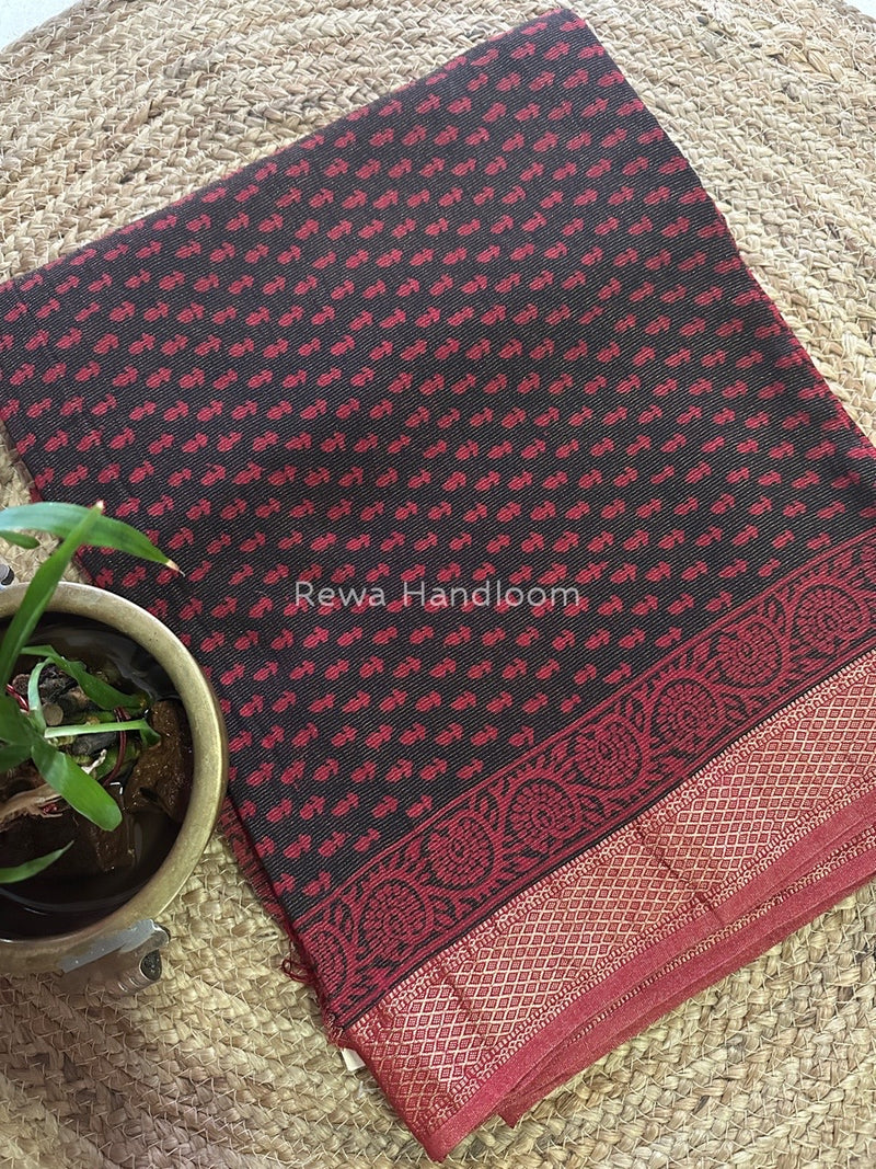 Maheshwari Black-Red Bagh Print Tissue Suit BTS05
