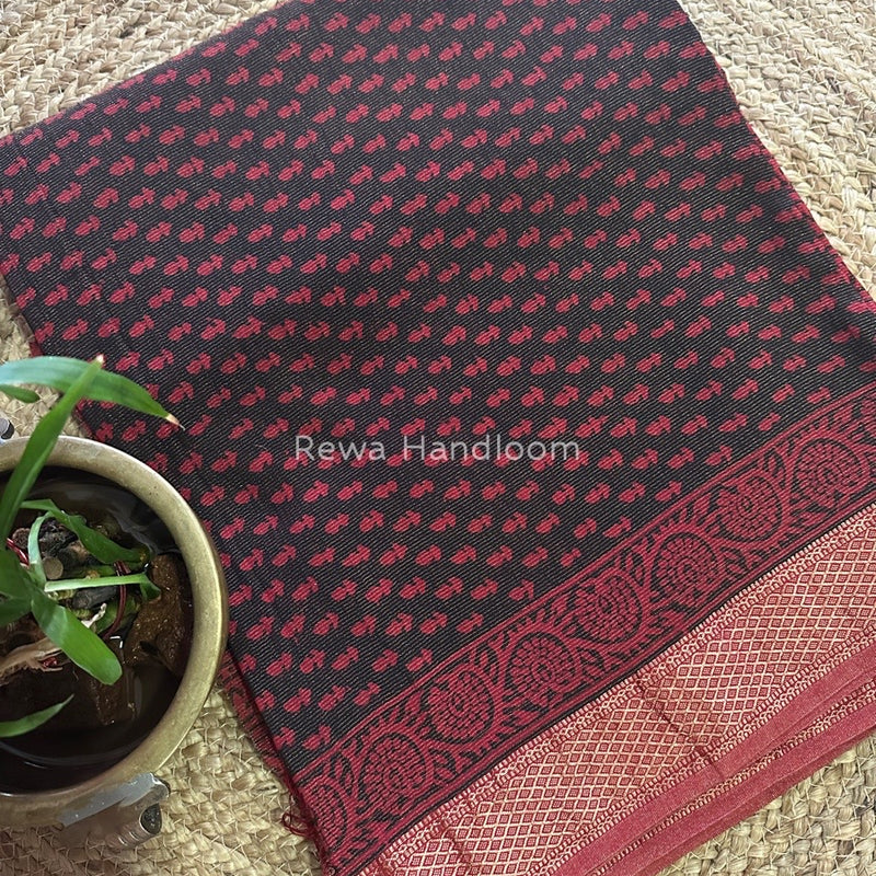 Maheshwari Black-Red Bagh Print Tissue Suit BTS05