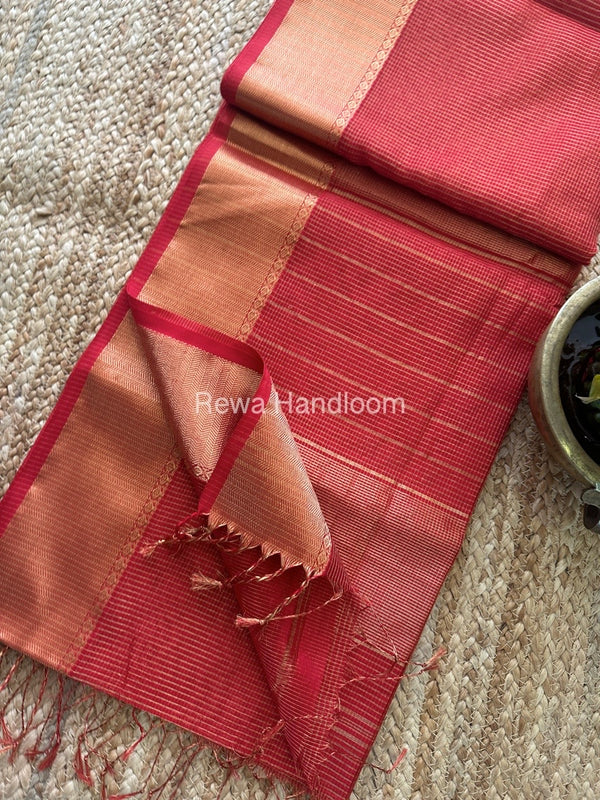 Exclusive Maheshwari Red Tissue Silk Saree TPS010