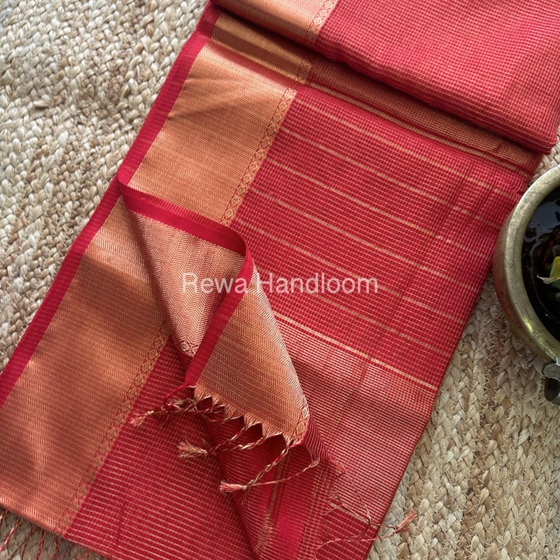 Exclusive Maheshwari Red Tissue Silk Saree TPS010
