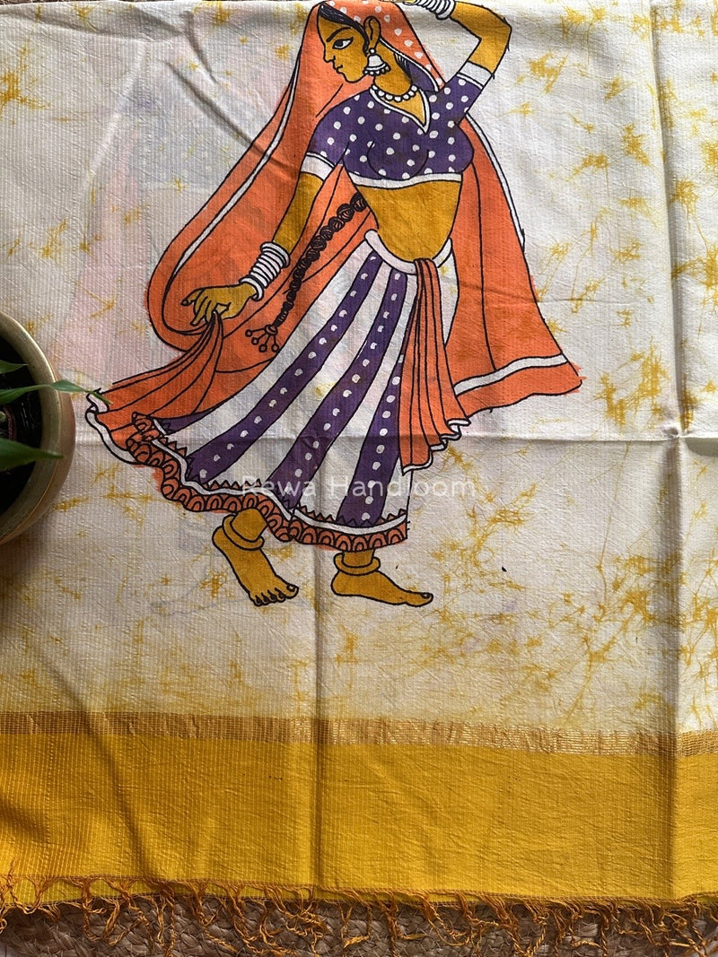 Maheshwari Yellow Hand painted Dupatta BT0184