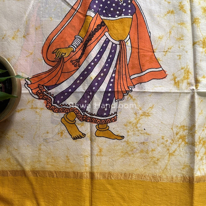 Maheshwari Yellow Hand painted Dupatta BT0184