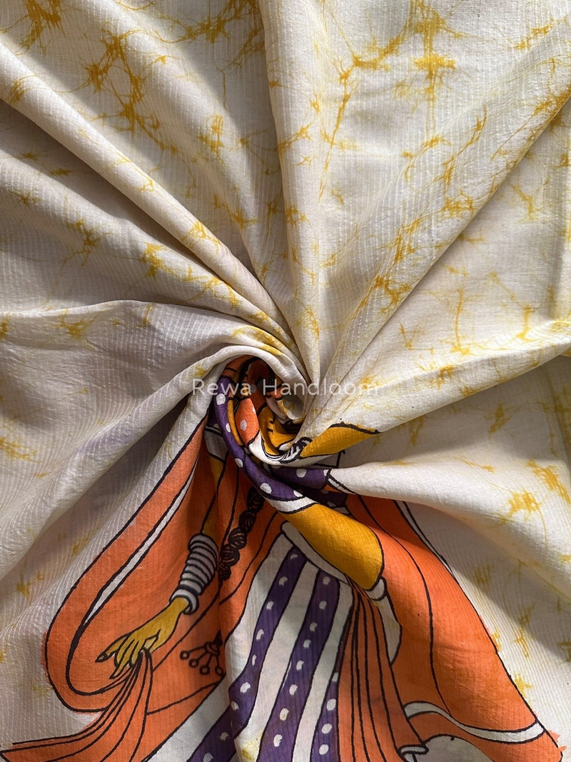 Maheshwari Yellow Hand painted Dupatta BT0184