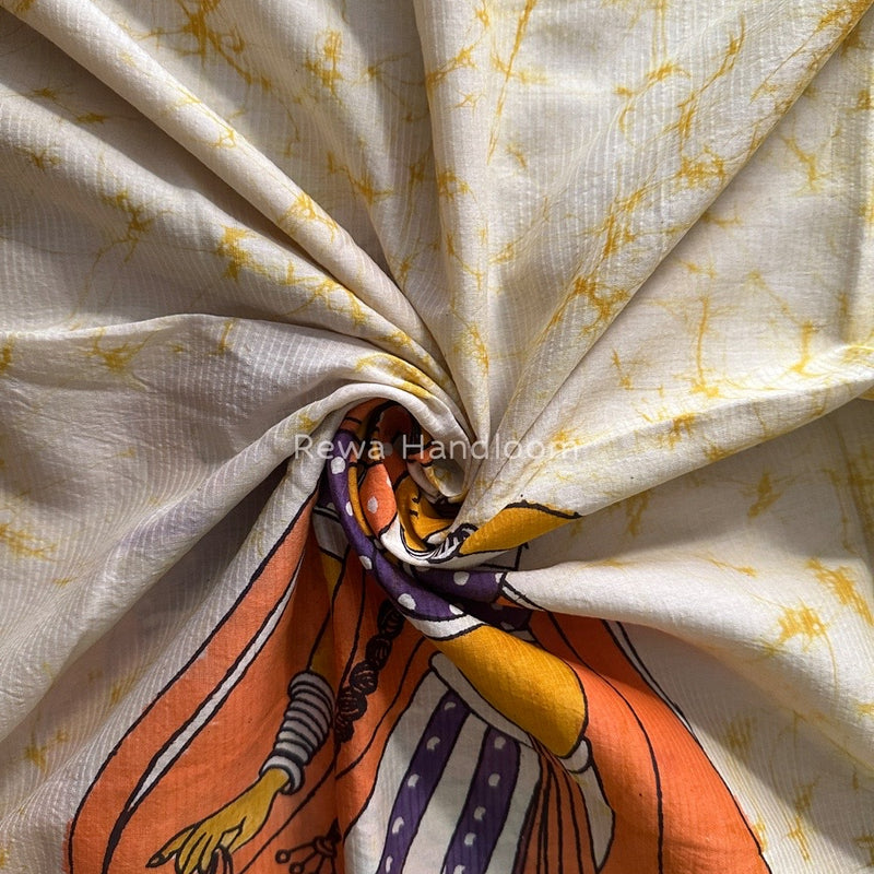 Maheshwari Yellow Hand painted Dupatta BT0184