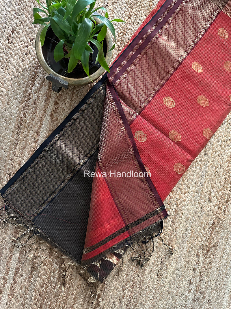 Maheshwari Black Tissue Silk Saree TFB042