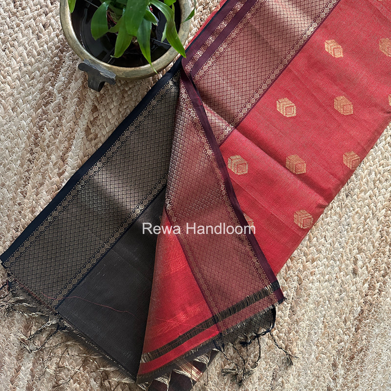 Maheshwari Black Tissue Silk Saree TFB042