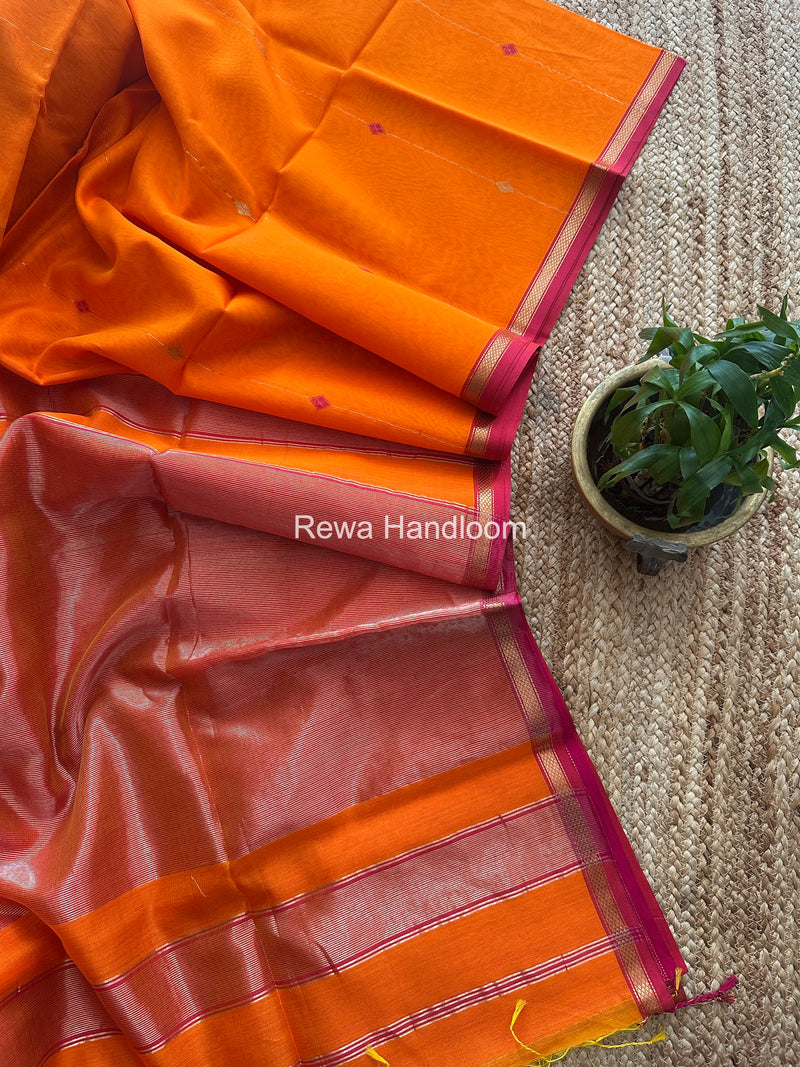 Orange Lining Butti Shaded Maheshwari Saree SBS088