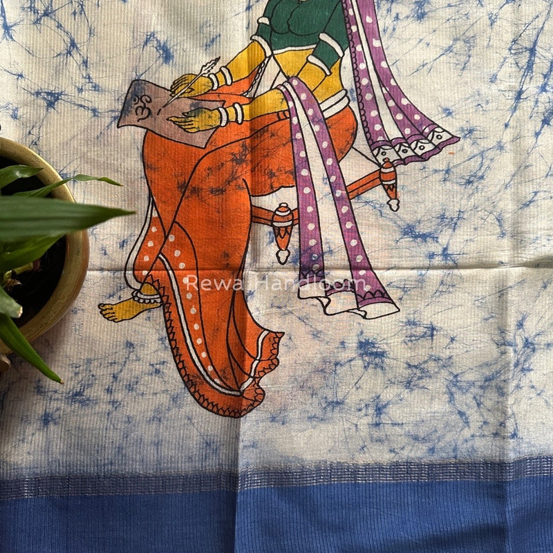 Maheshwari Sky Blue Hand painted Dupatta BT0183