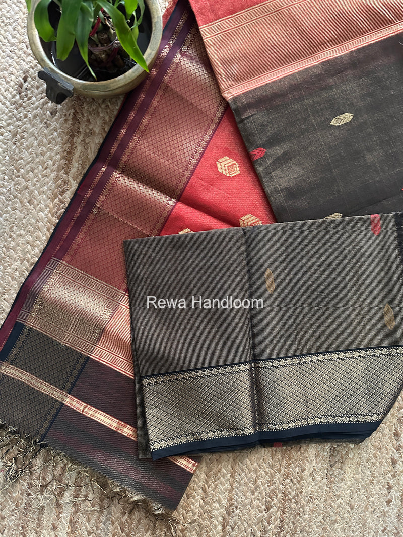 Maheshwari Black Tissue Silk Saree TFB042