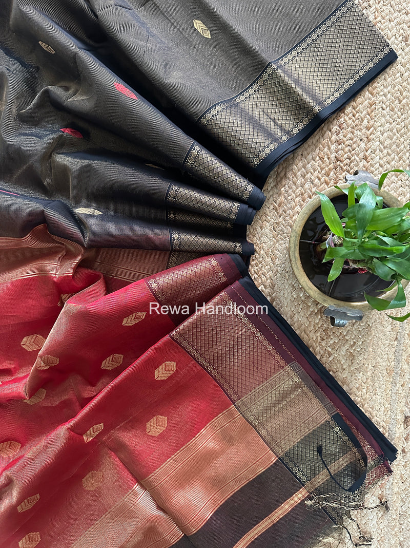 Maheshwari Black Tissue Silk Saree TFB042