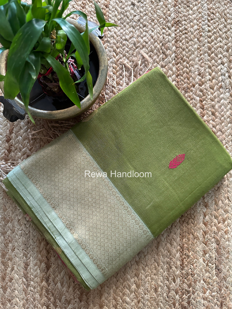 Maheshwari Mehendi Green Tissue Silk Saree TFB041