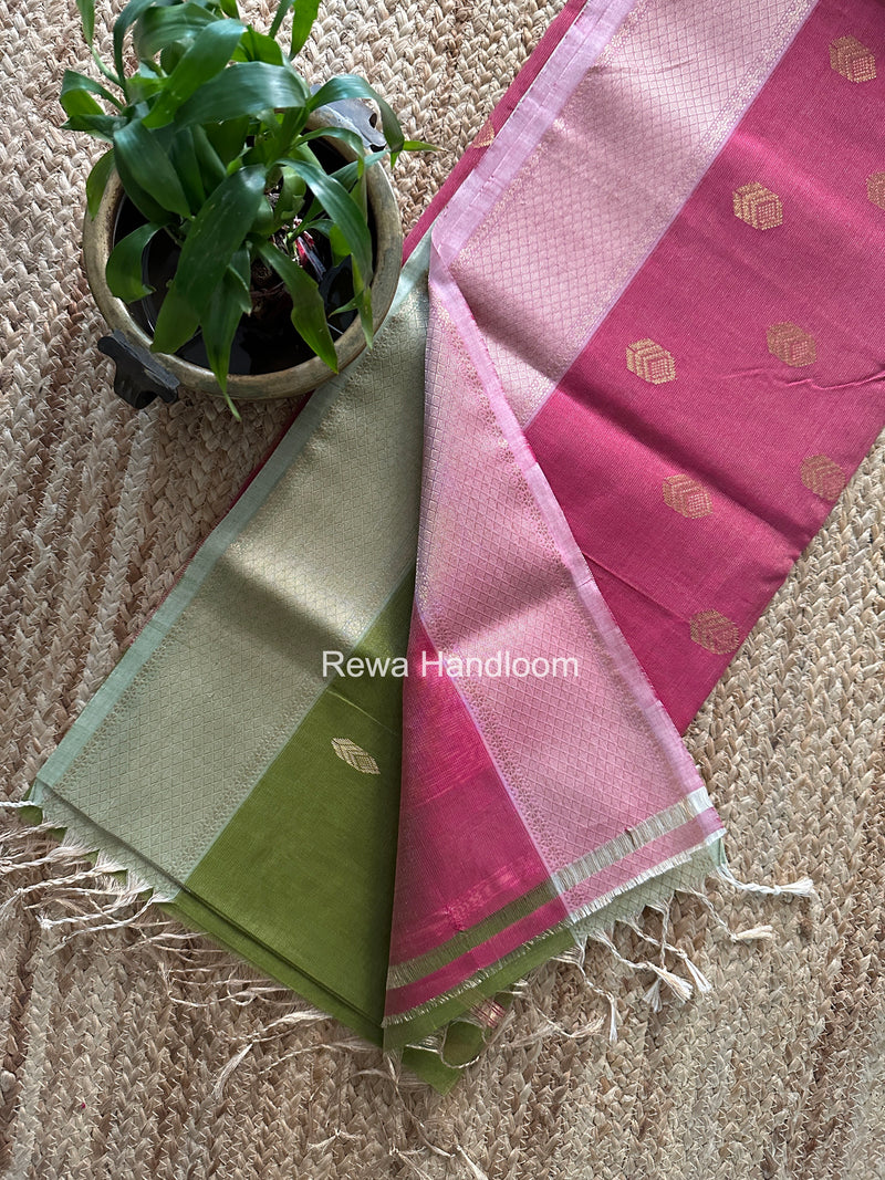 Maheshwari Mehendi Green Tissue Silk Saree TFB041