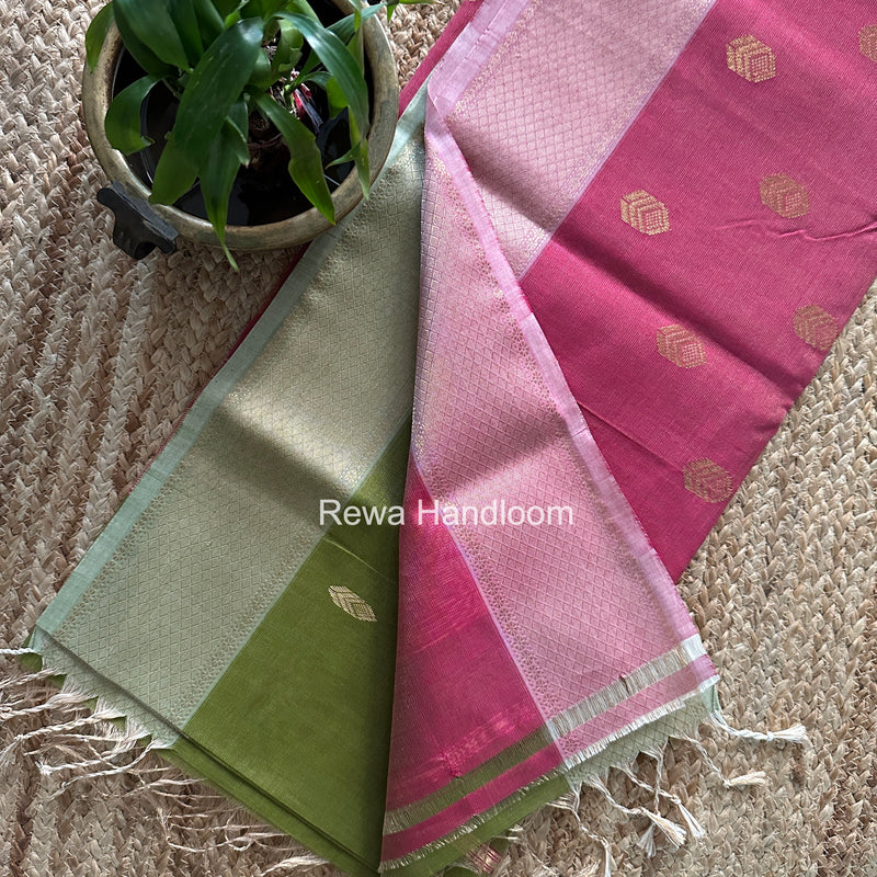 Maheshwari Mehendi Green Tissue Silk Saree TFB041