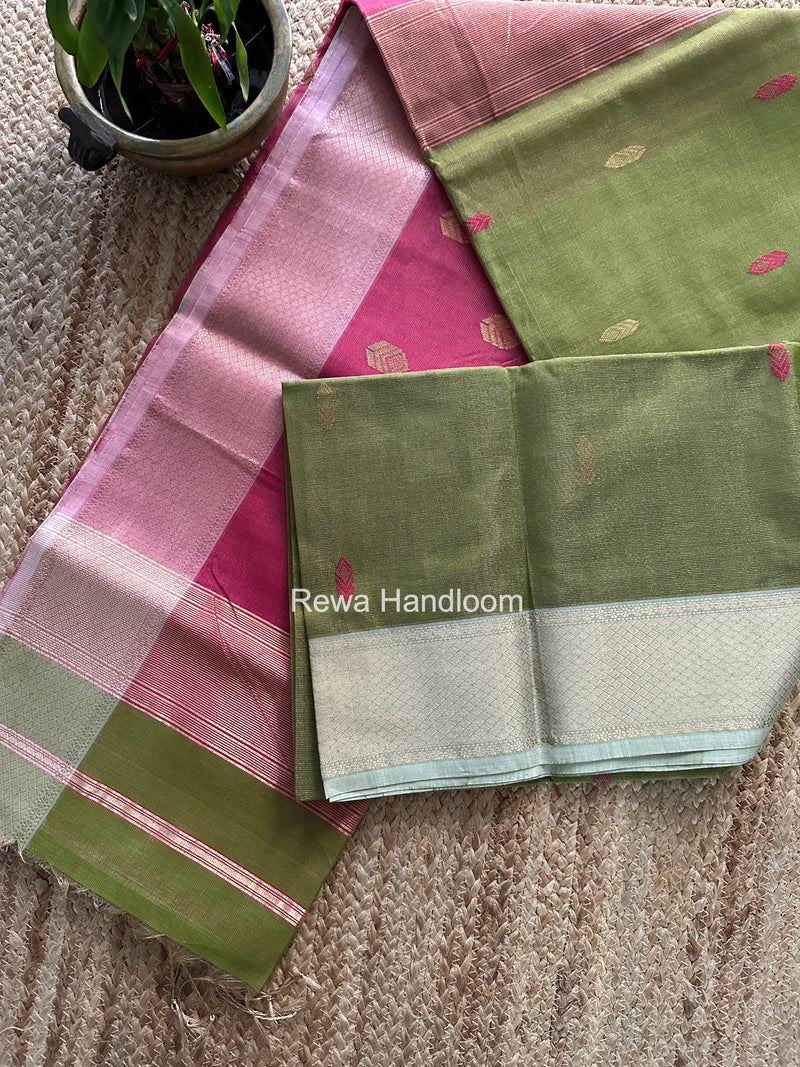 Maheshwari Mehendi Green Tissue Silk Saree TFB041