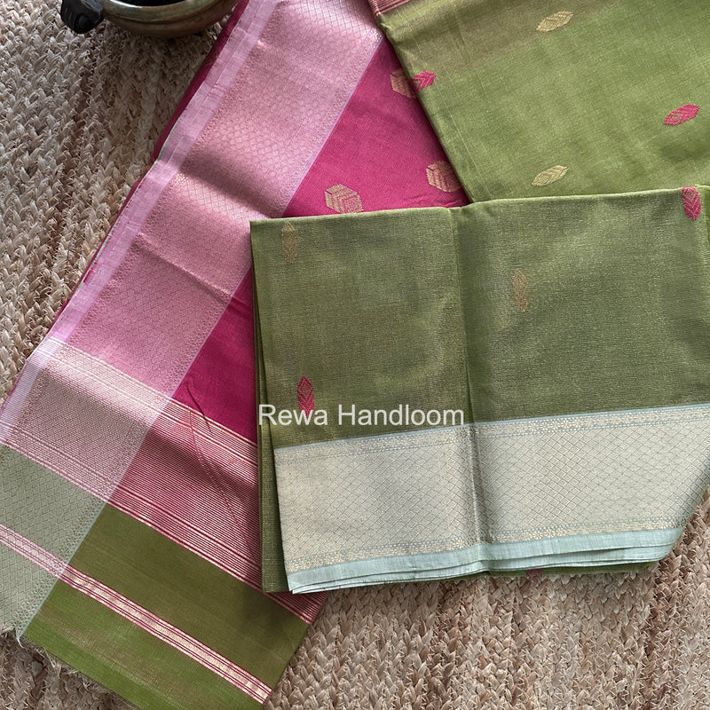 Maheshwari Mehendi Green Tissue Silk Saree TFB041