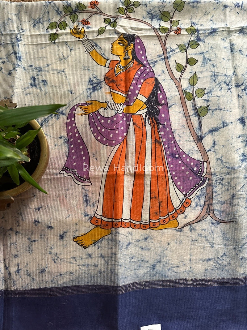 Maheshwari Dark Blue Hand painted Dupatta BT07