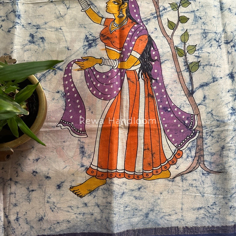 Maheshwari Dark Blue Hand painted Dupatta BT07