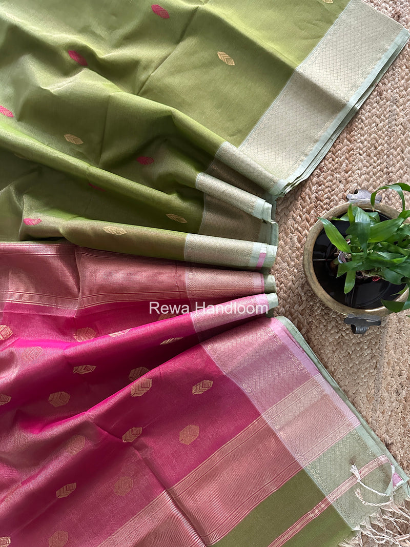 Maheshwari Mehendi Green Tissue Silk Saree TFB041