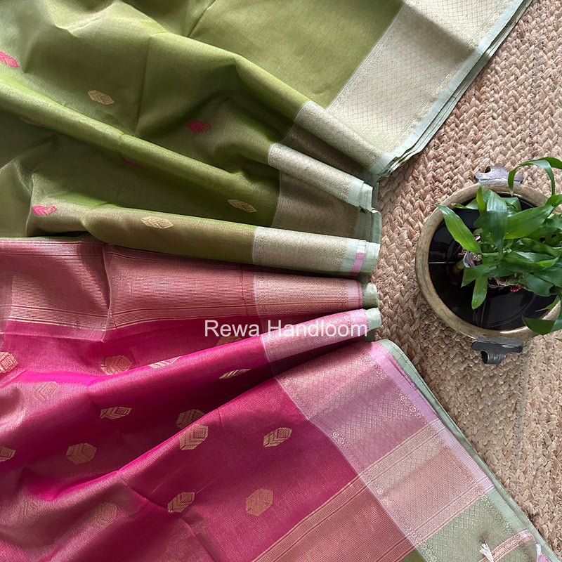 Maheshwari Mehendi Green Tissue Silk Saree TFB041