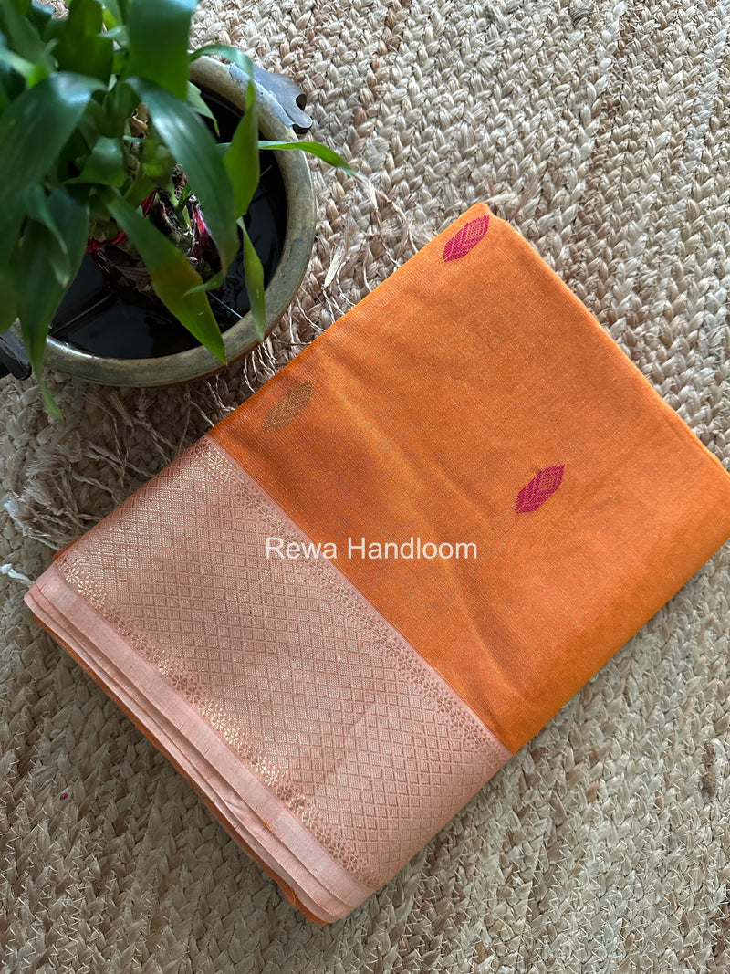 Maheshwari Orange Tissue Silk Saree TFB039