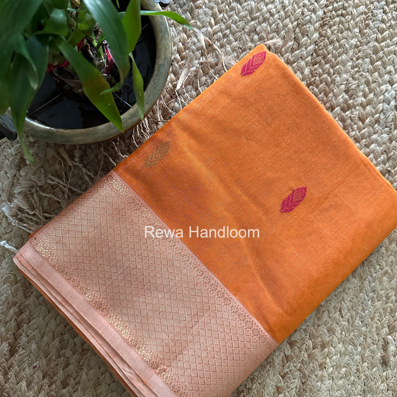 Maheshwari Orange Tissue Silk Saree TFB039