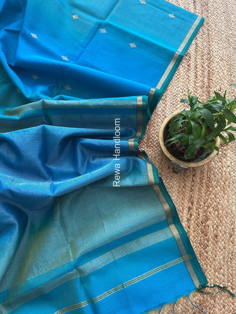 Sky Blue Lining Butti Shaded Maheshwari Saree SBS075