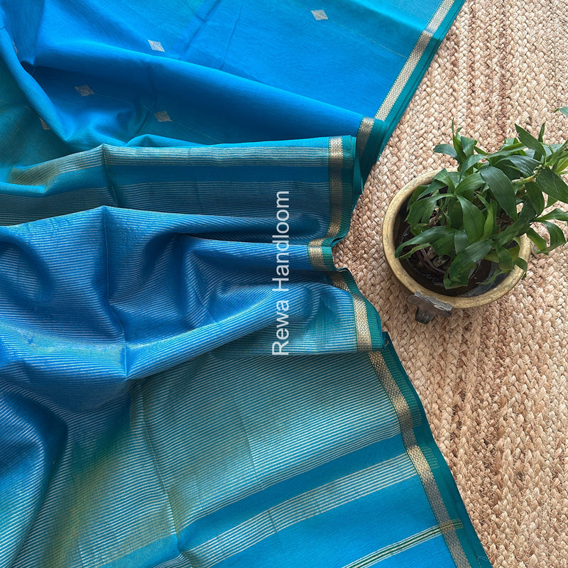 Sky Blue Lining Butti Shaded Maheshwari Saree SBS075