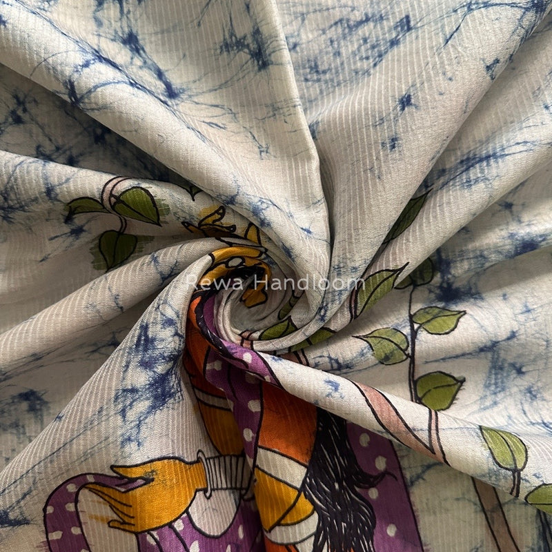 Maheshwari Dark Blue Hand painted Dupatta BT07