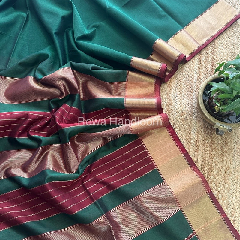 Exclusive Maheshwari Green Zari Border Saree EZ019