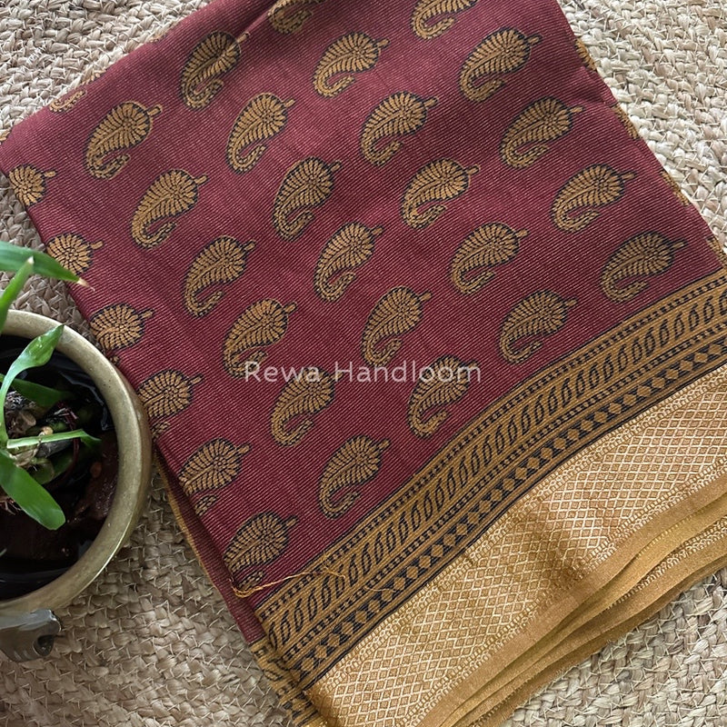 Maheshwari Maroon-Mustard Yellow Bagh Print Tissue Suit BTS09