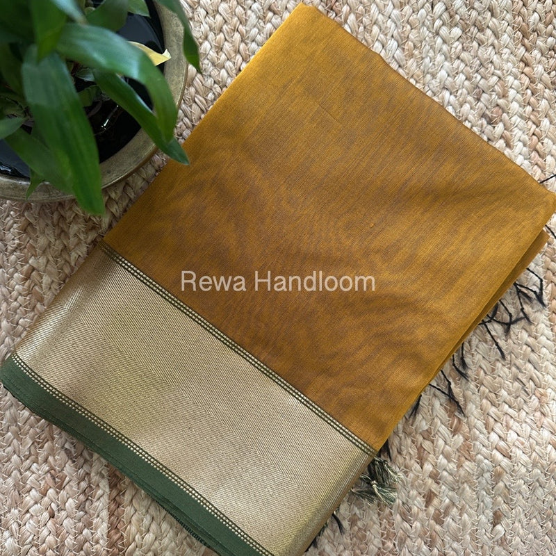 Exclusive Maheshwari Mustard Zari Border Saree EZ020