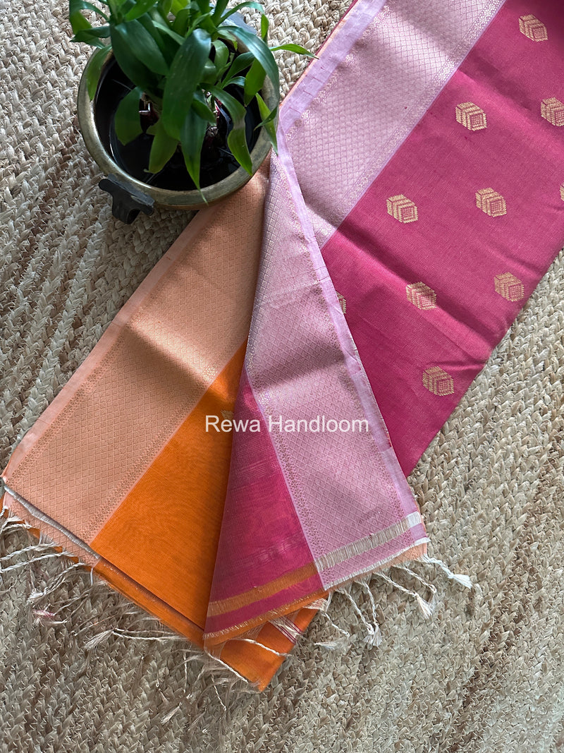 Maheshwari Orange Tissue Silk Saree TFB039