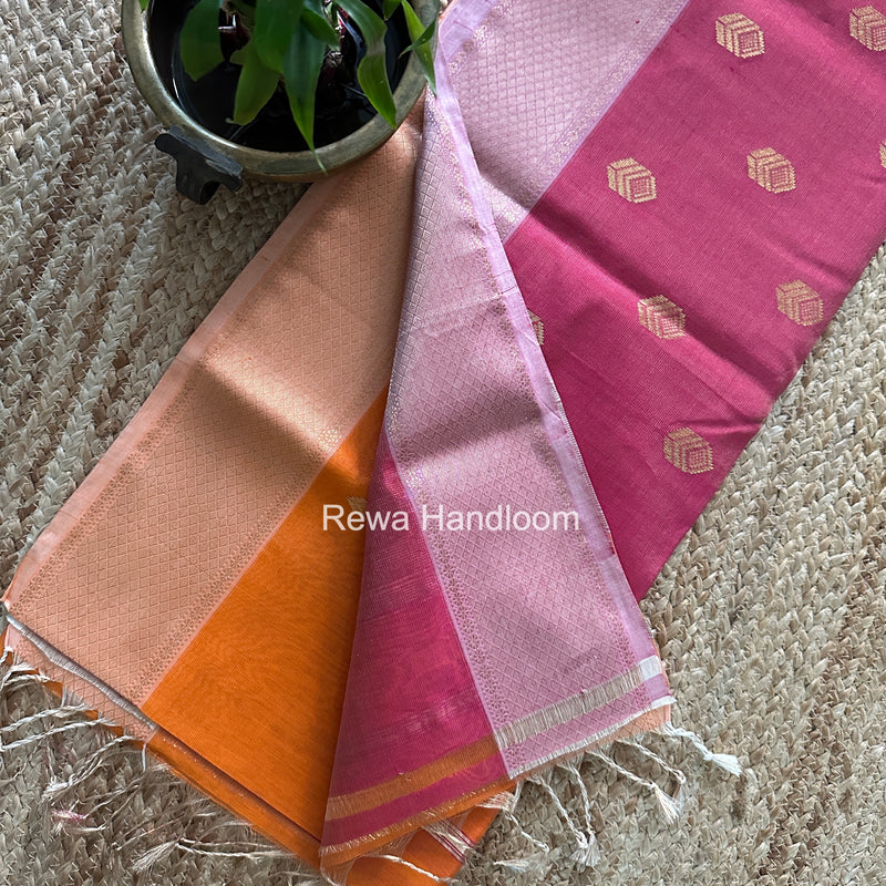 Maheshwari Orange Tissue Silk Saree TFB039