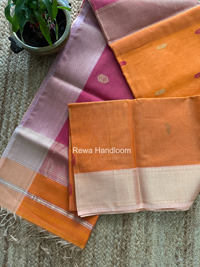 Maheshwari Orange Tissue Silk Saree TFB039