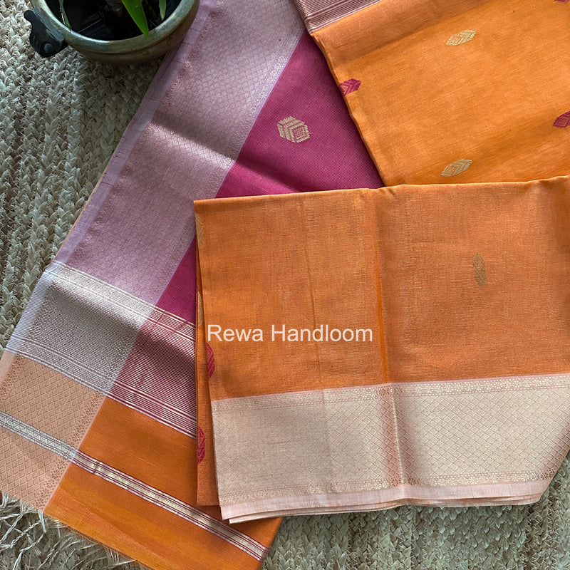 Maheshwari Orange Tissue Silk Saree TFB039