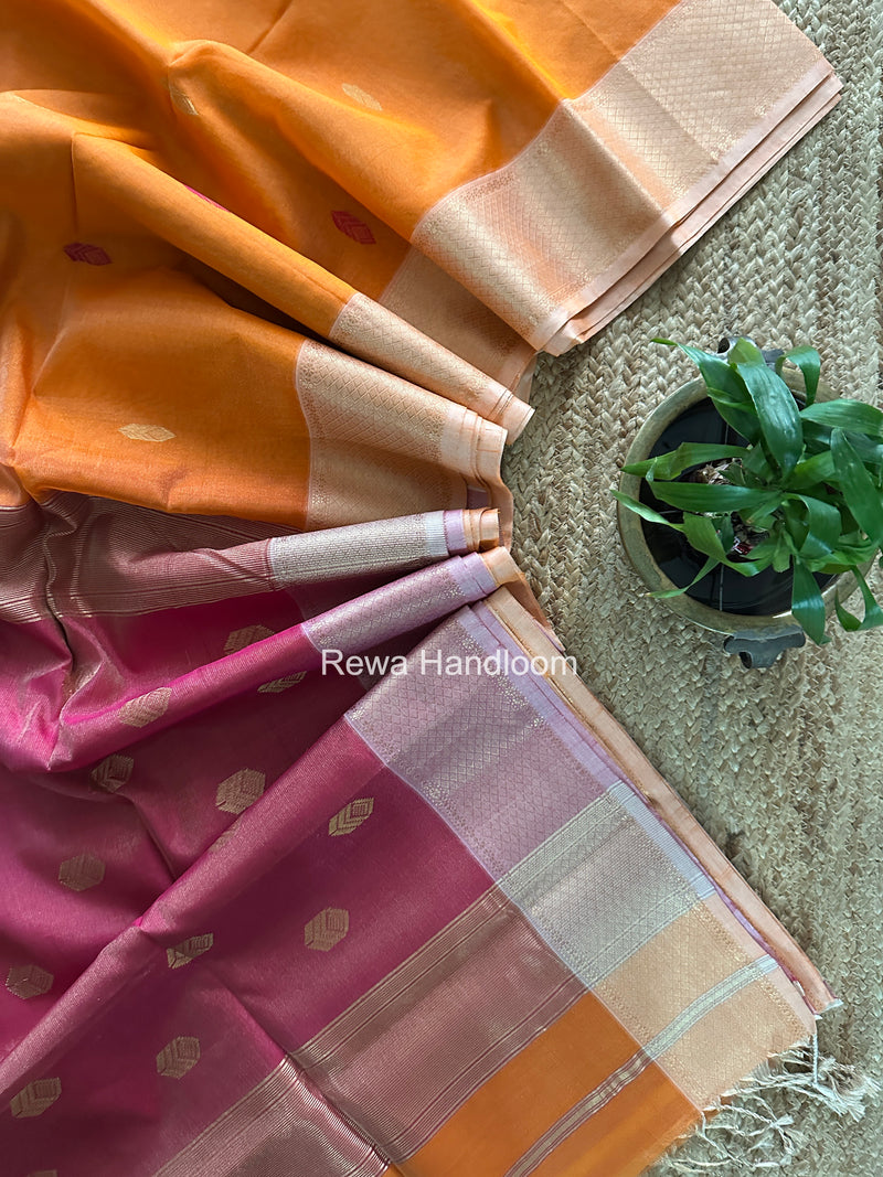 Maheshwari Orange Tissue Silk Saree TFB039