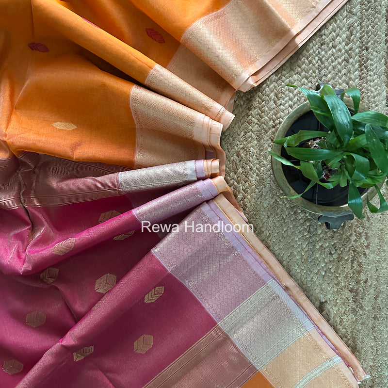 Maheshwari Orange Tissue Silk Saree TFB039
