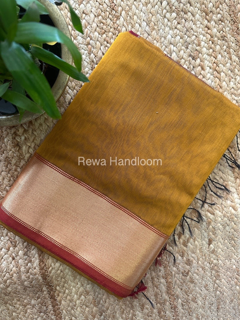 Exclusive Maheshwari Mustard Zari Border Saree EZ017