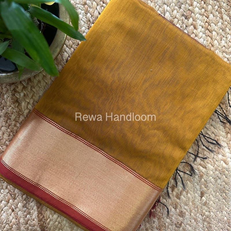 Exclusive Maheshwari Mustard Zari Border Saree EZ017
