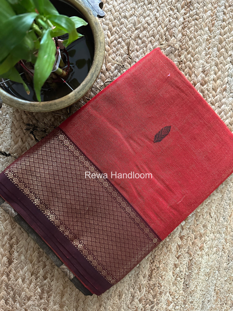 Maheshwari Red Tissue Silk Saree TFB037