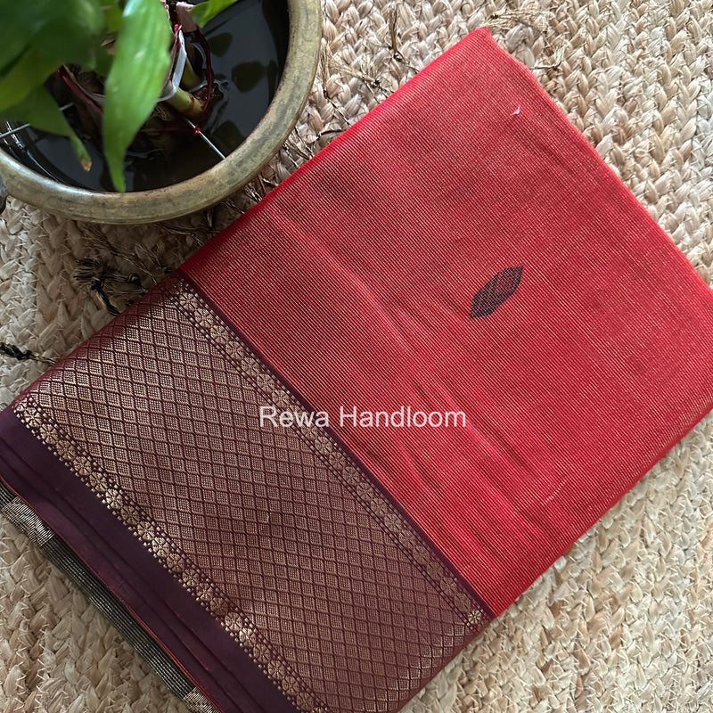 Maheshwari Red Tissue Silk Saree TFB037